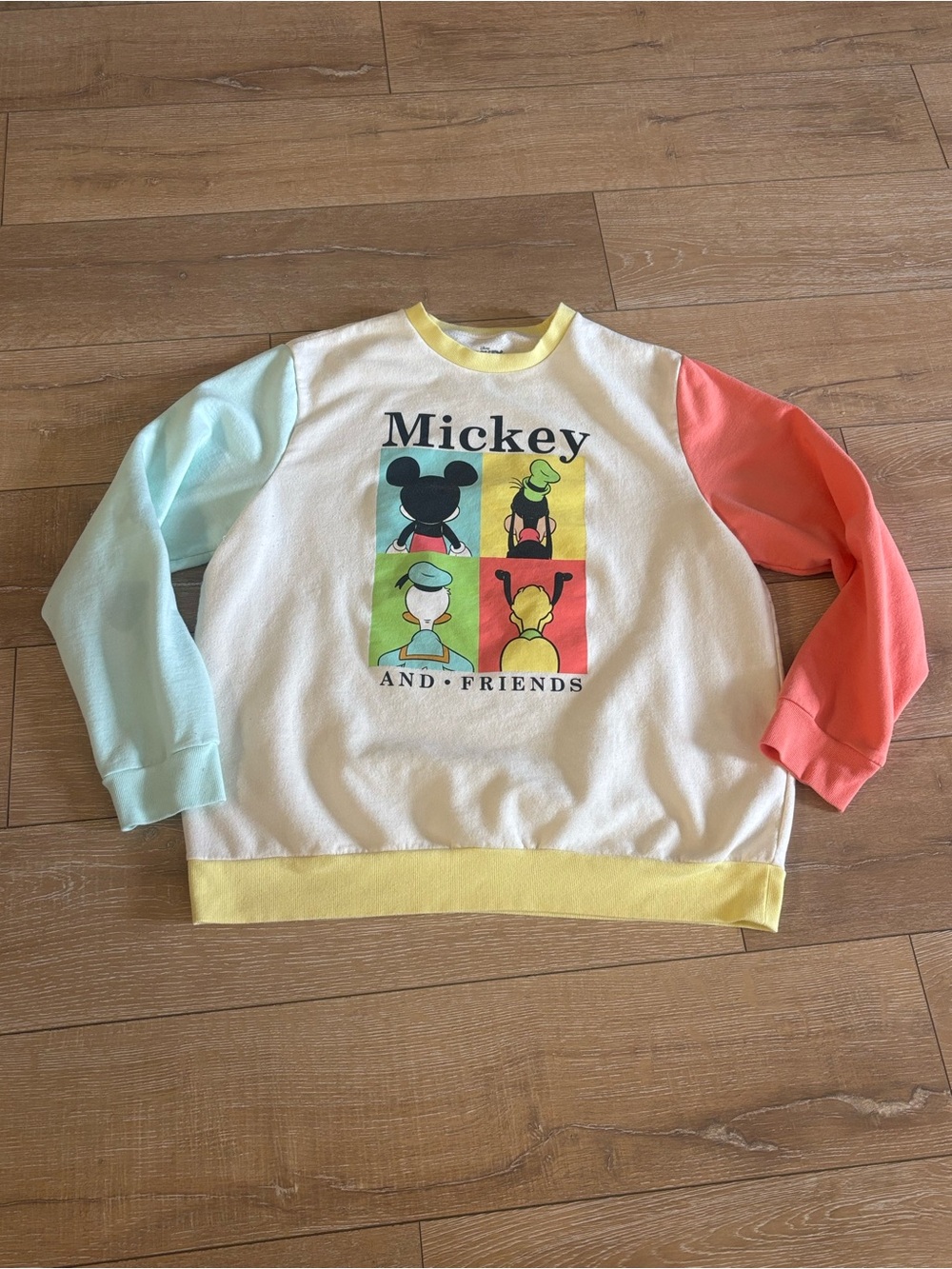 Disney Mickey & Friends Colorblock Sweatshirt - Pastel Yellow, Mint, Coral